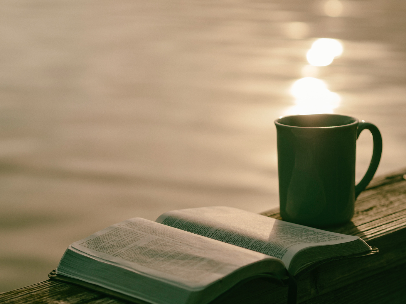 Mug and Book on a Wooden Railing 
